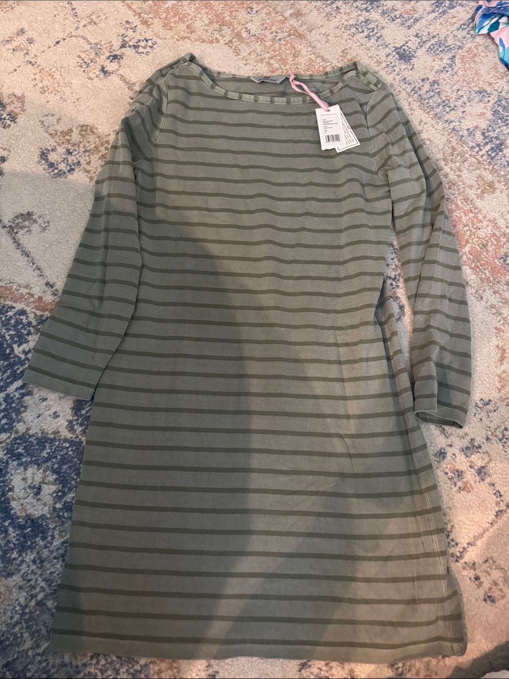 Vineyard Vines Striped Boatneck Midi Dress in Sage Green